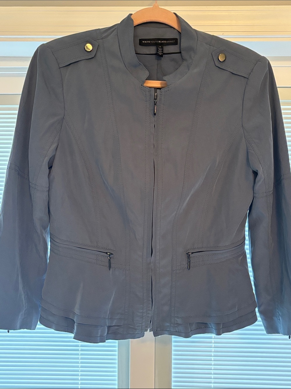 White House Black Market Women's Dusty Blue Zip-Front Utility Jacket